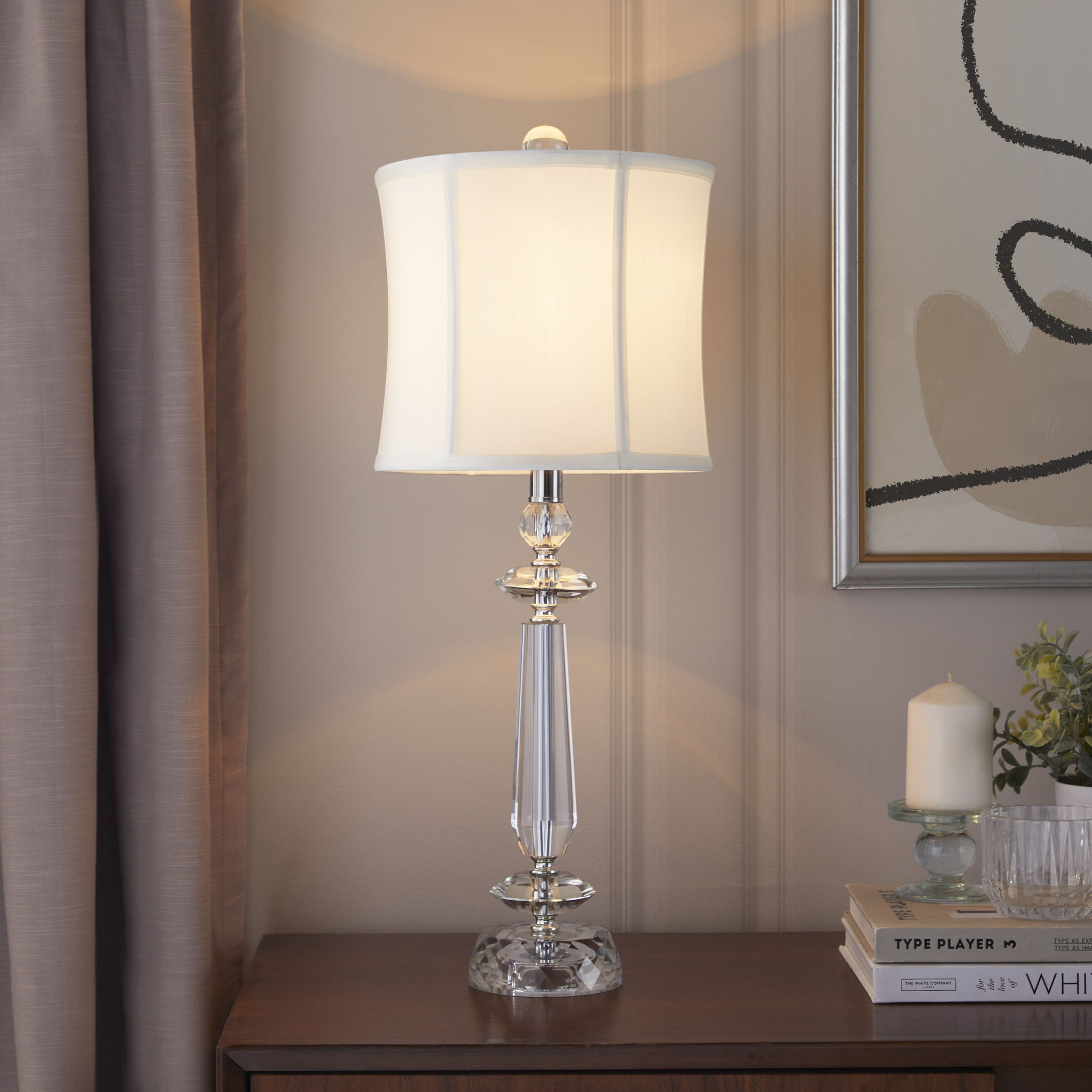 Karat - Contemporary Crystal Table Lamp (Set of 2) - Clear Crystal / Chrome / White Softback