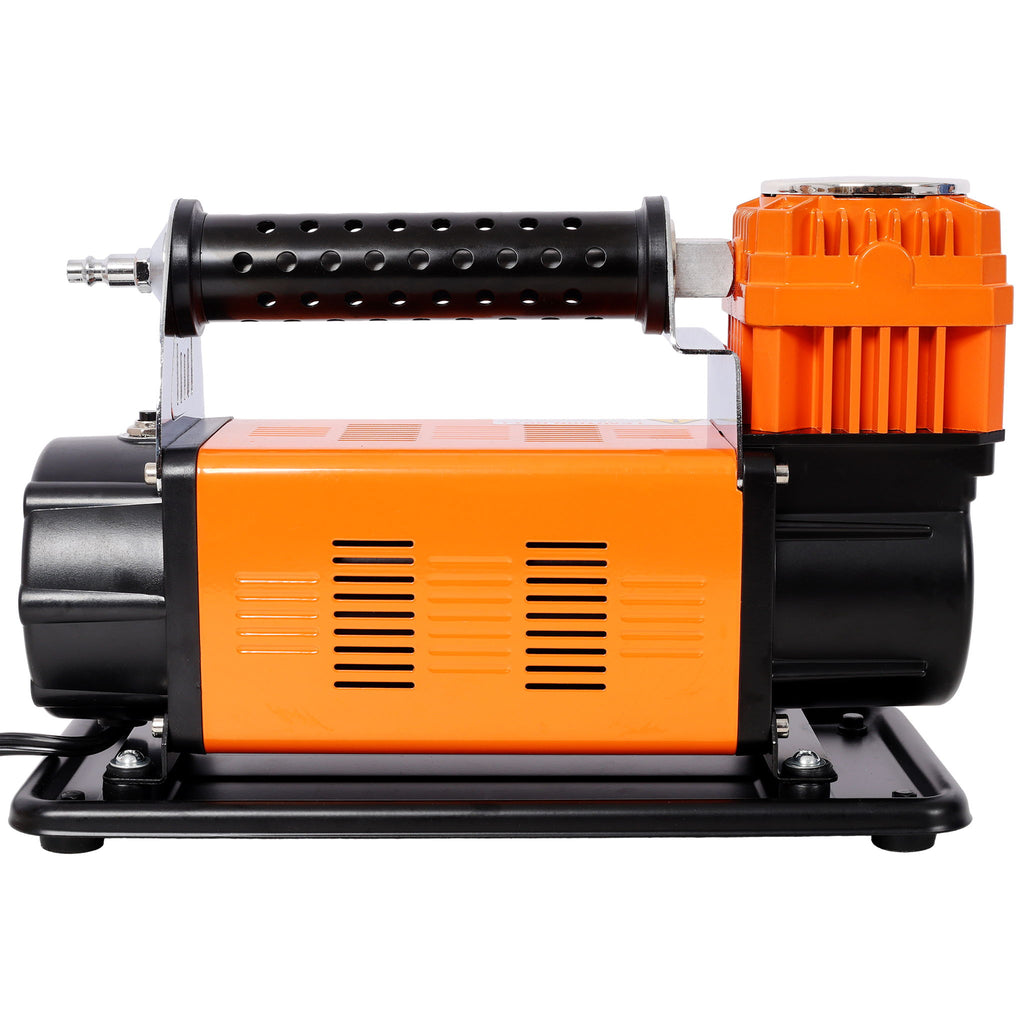 Heavy Duty 12V Air Compressor, Tire Inflator With Pressure Gauge, Compact Size - Black / Orange