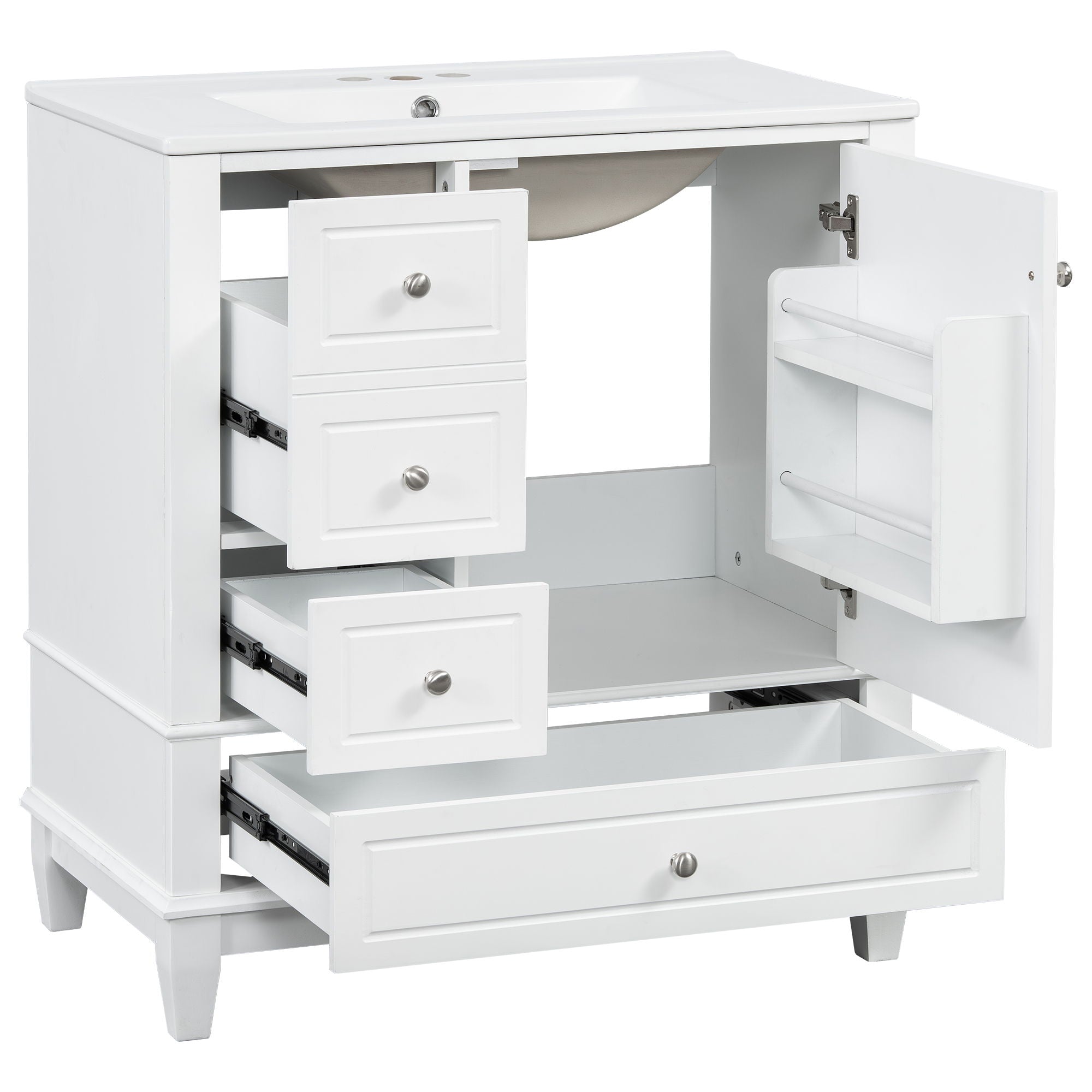 Freestanding Bathroom Vanity With Sink, Soft Close Door, 3 Drawers