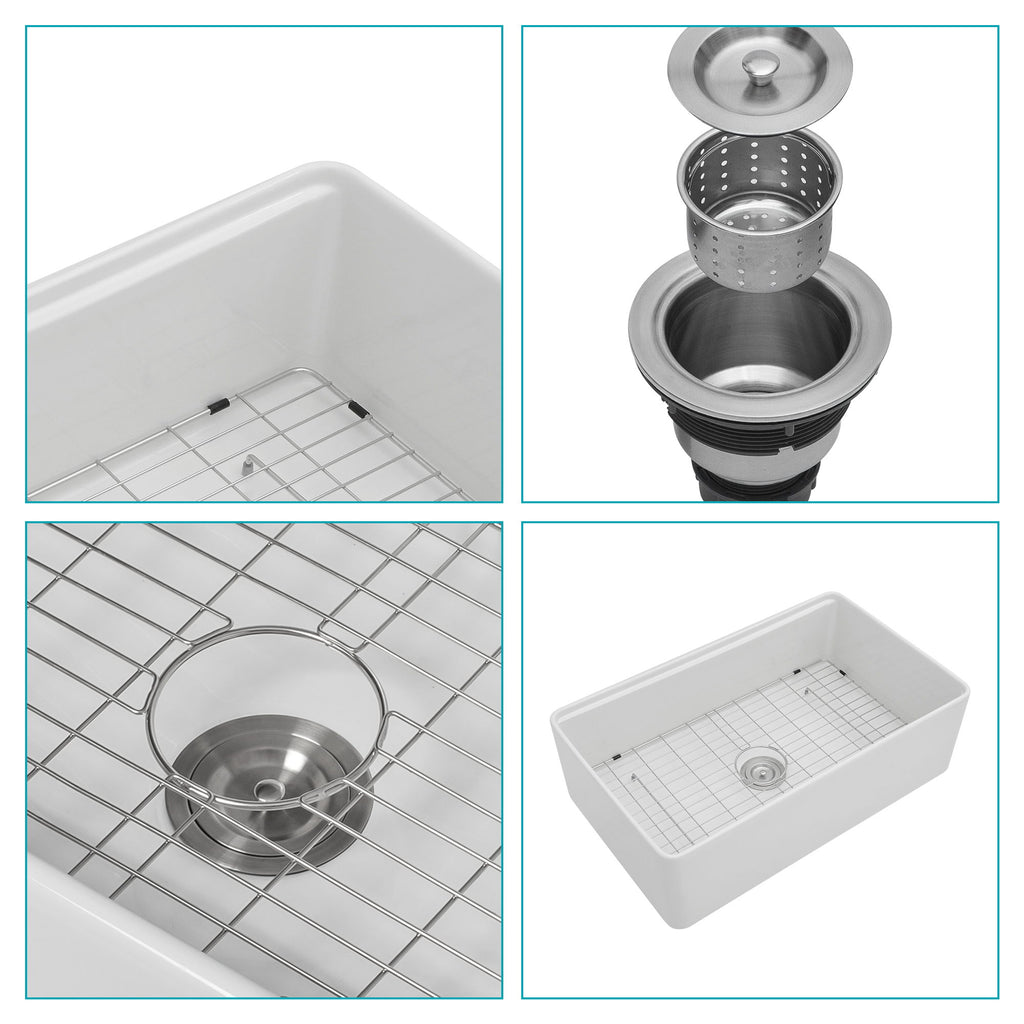 Farmhouse Sink Workstation, Ceramic Single Bowl With Accessories