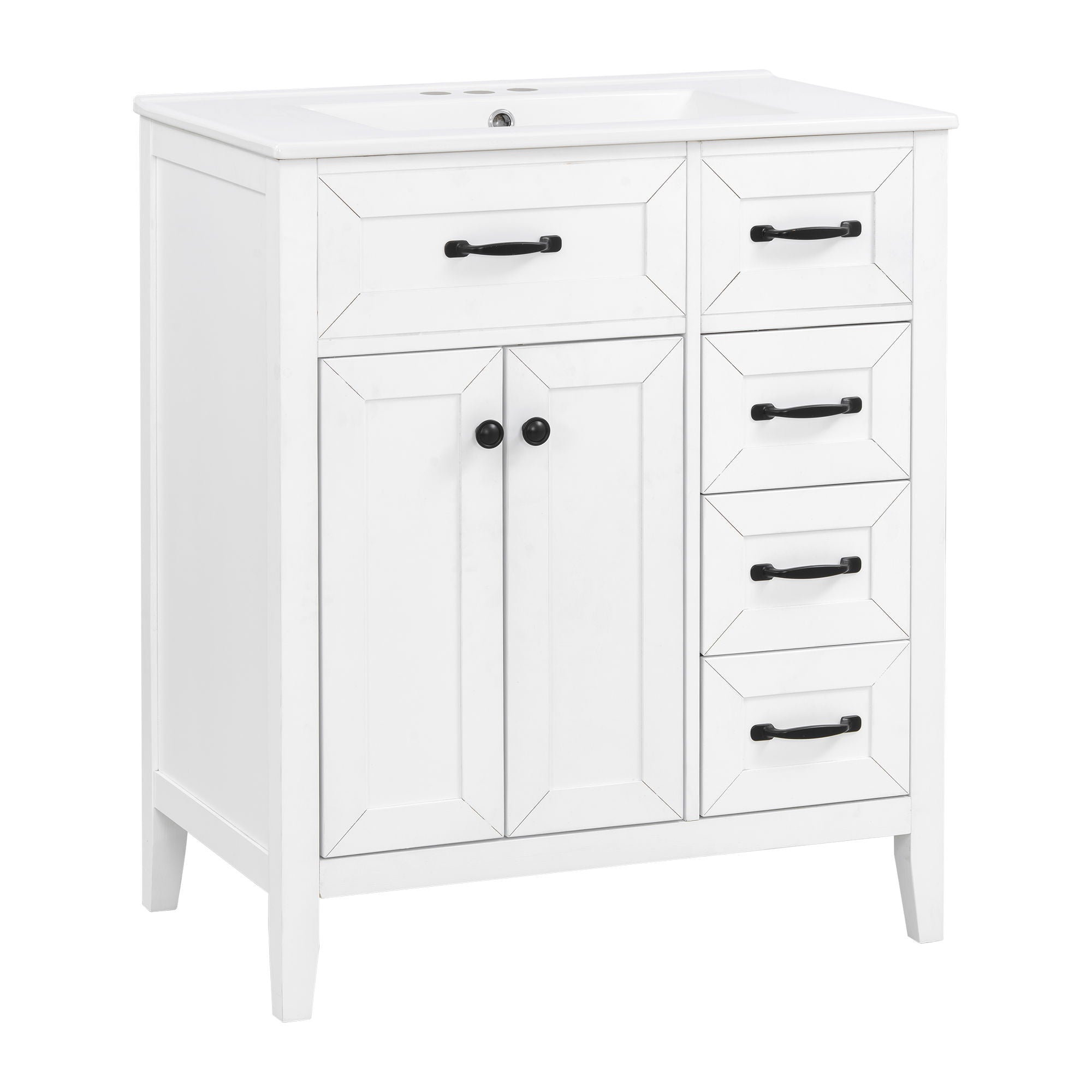 Bathroom Vanity With Sink, Freestanding Design, Soft Close Doors & Drawers - White