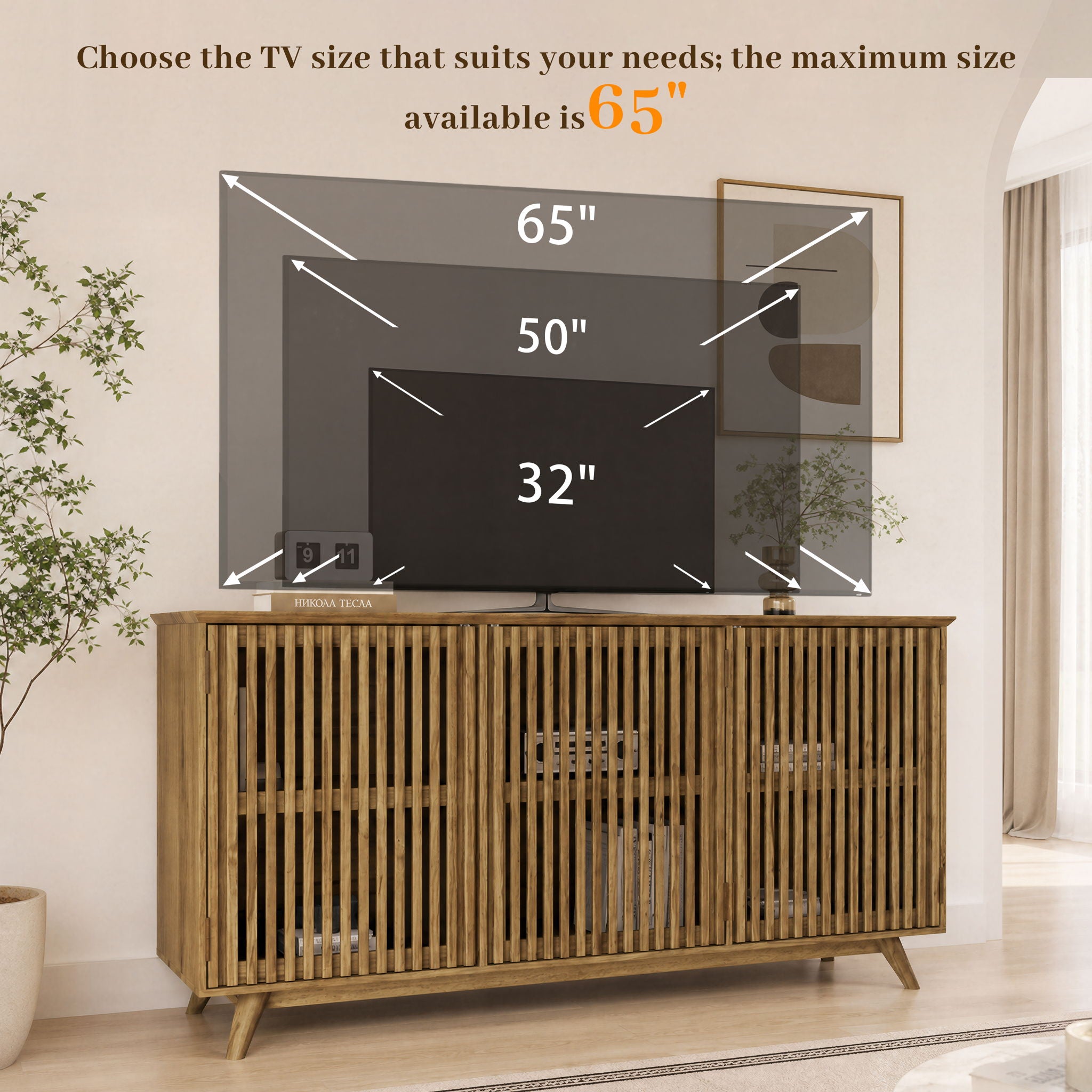 TV Stand With Adjustable Shelf - Natural