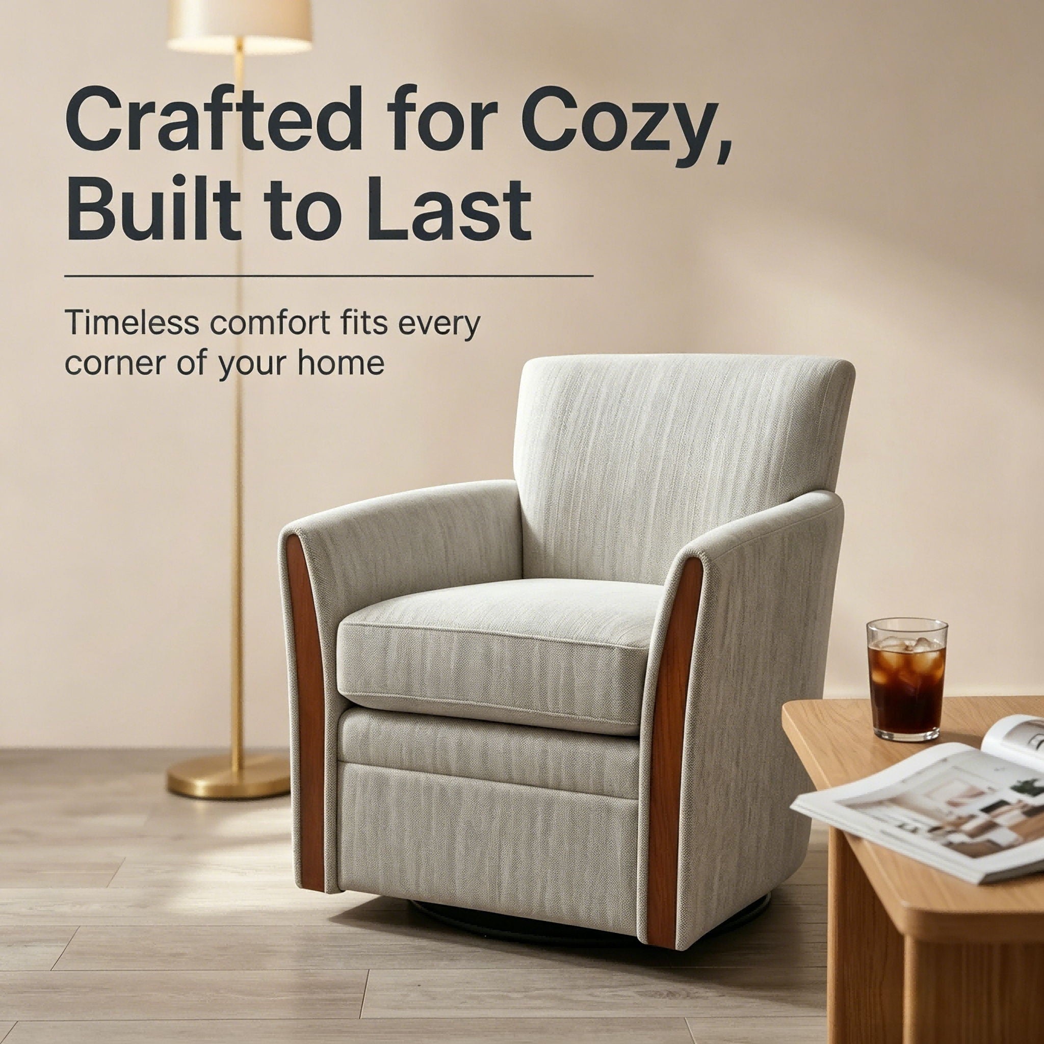 Swivel Accent 360° Rotating Armchair With Turntable Base For Living Room - Cream Beige