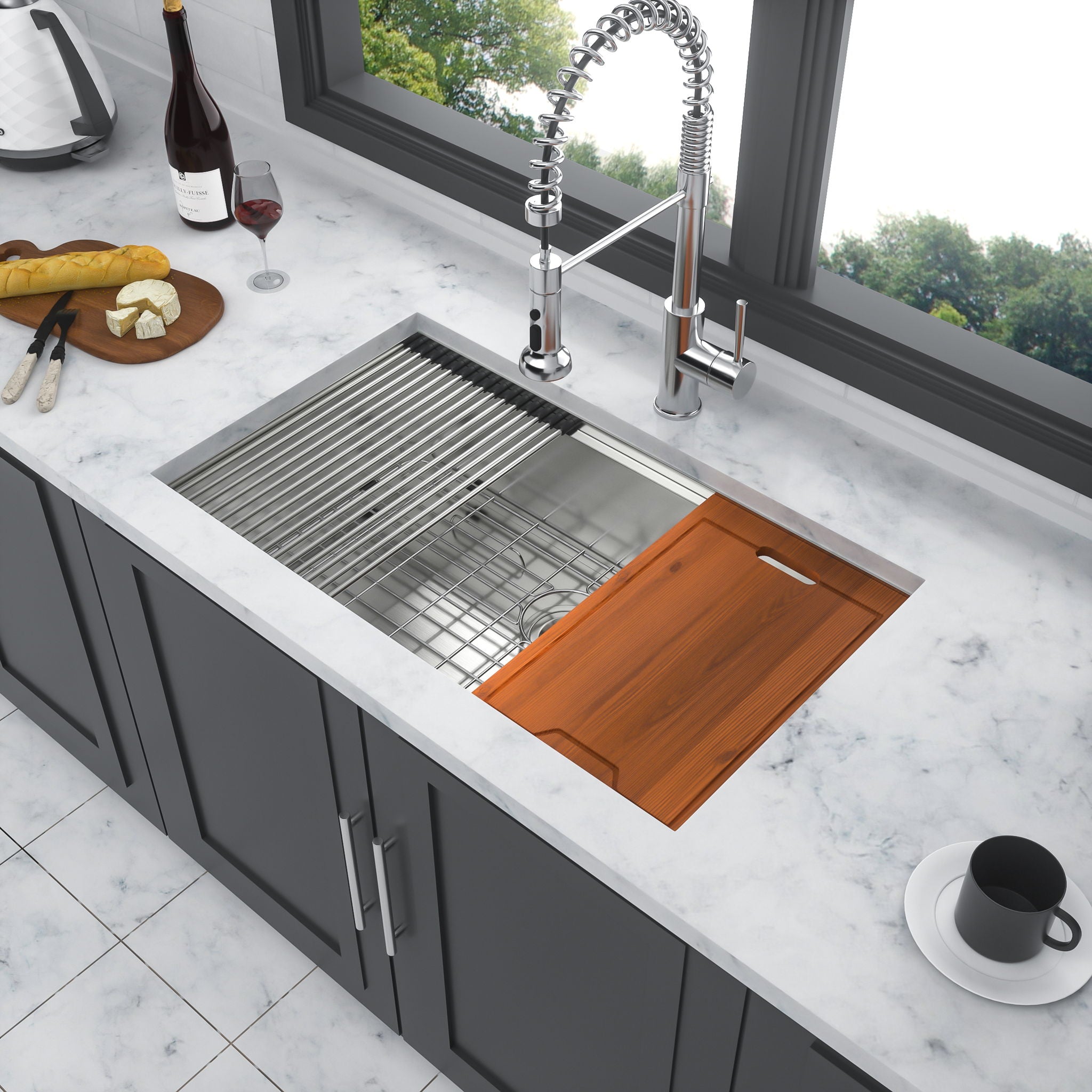 Undermount Workstation Kitchen Sink Stainless Steel Single Bowl