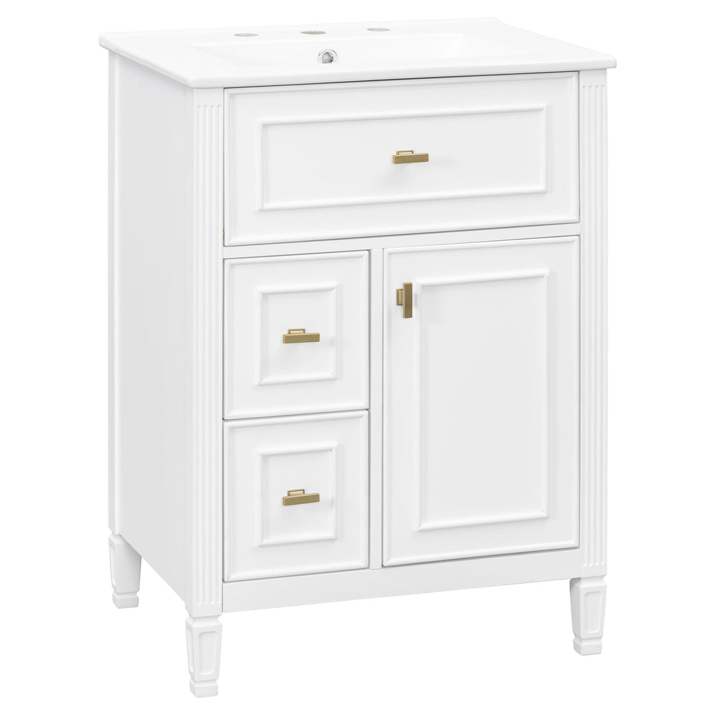 Bathroom Vanity With Sink, Flip Drawer, 2 Drawers, Adjustable Shelf