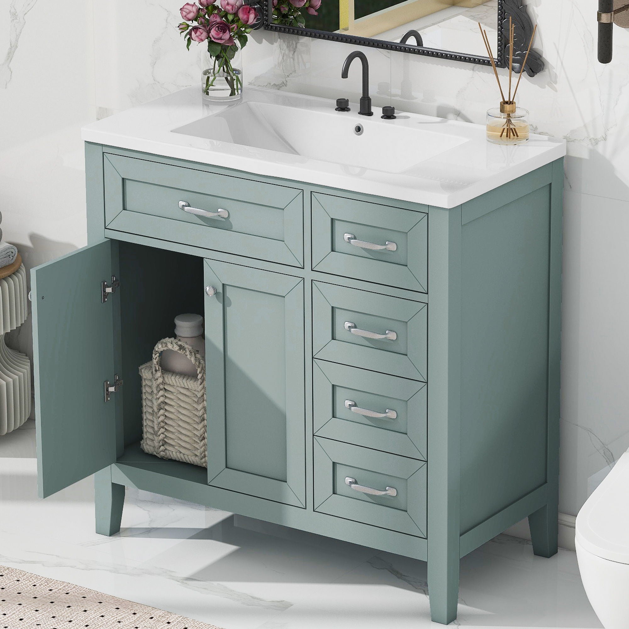 Modern Bathroom Vanity With Sink, Freestanding Design With Drawers And Doors