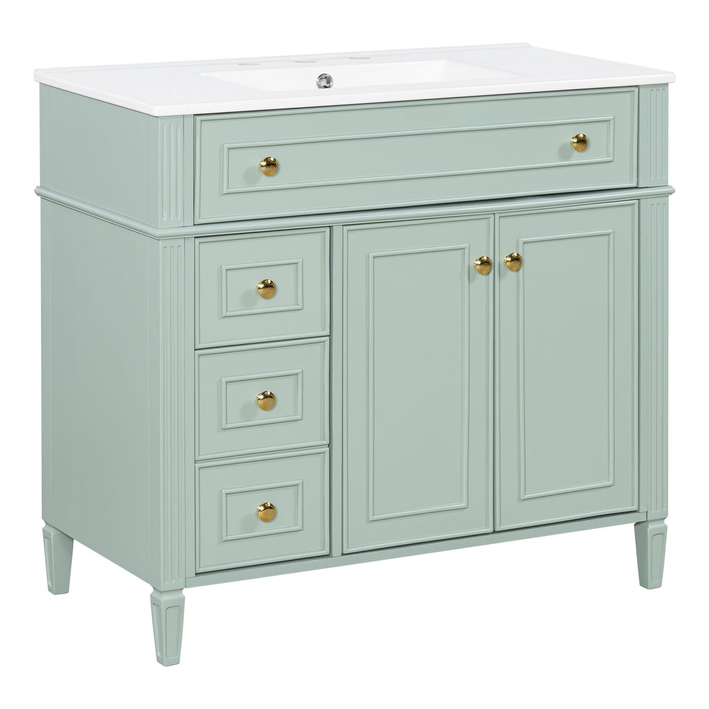 Bathroom Vanity With Sink, 3 Drawers & 2 Doors