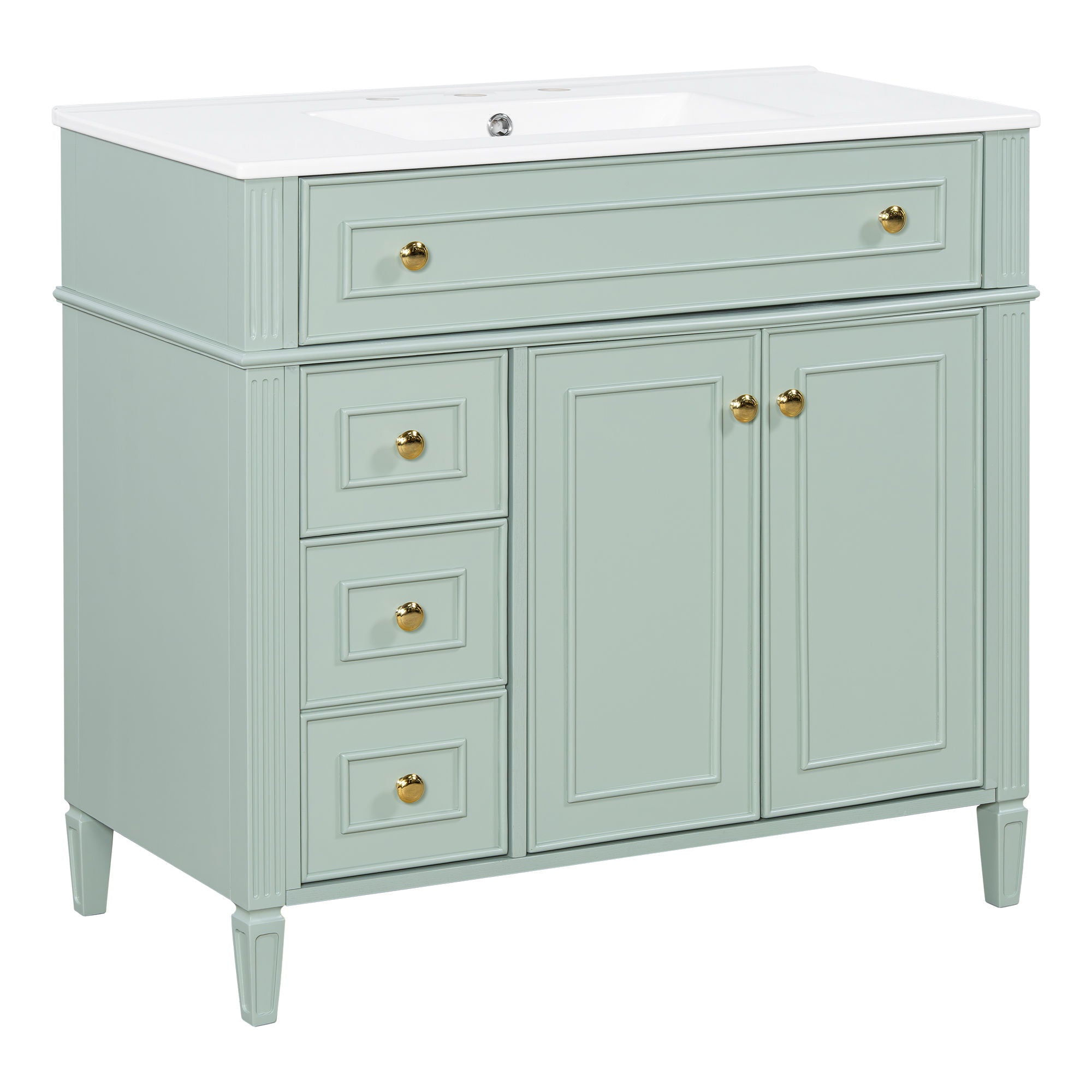 Bathroom Vanity With Sink, 3 Drawers & 2 Doors