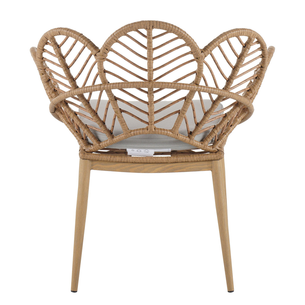 Kirk - Outdoor Wicker Peacock Shape Papasan Style Chair, Teak Finished Leg (Set of 2) - Beige / Light Brown / Light Teak