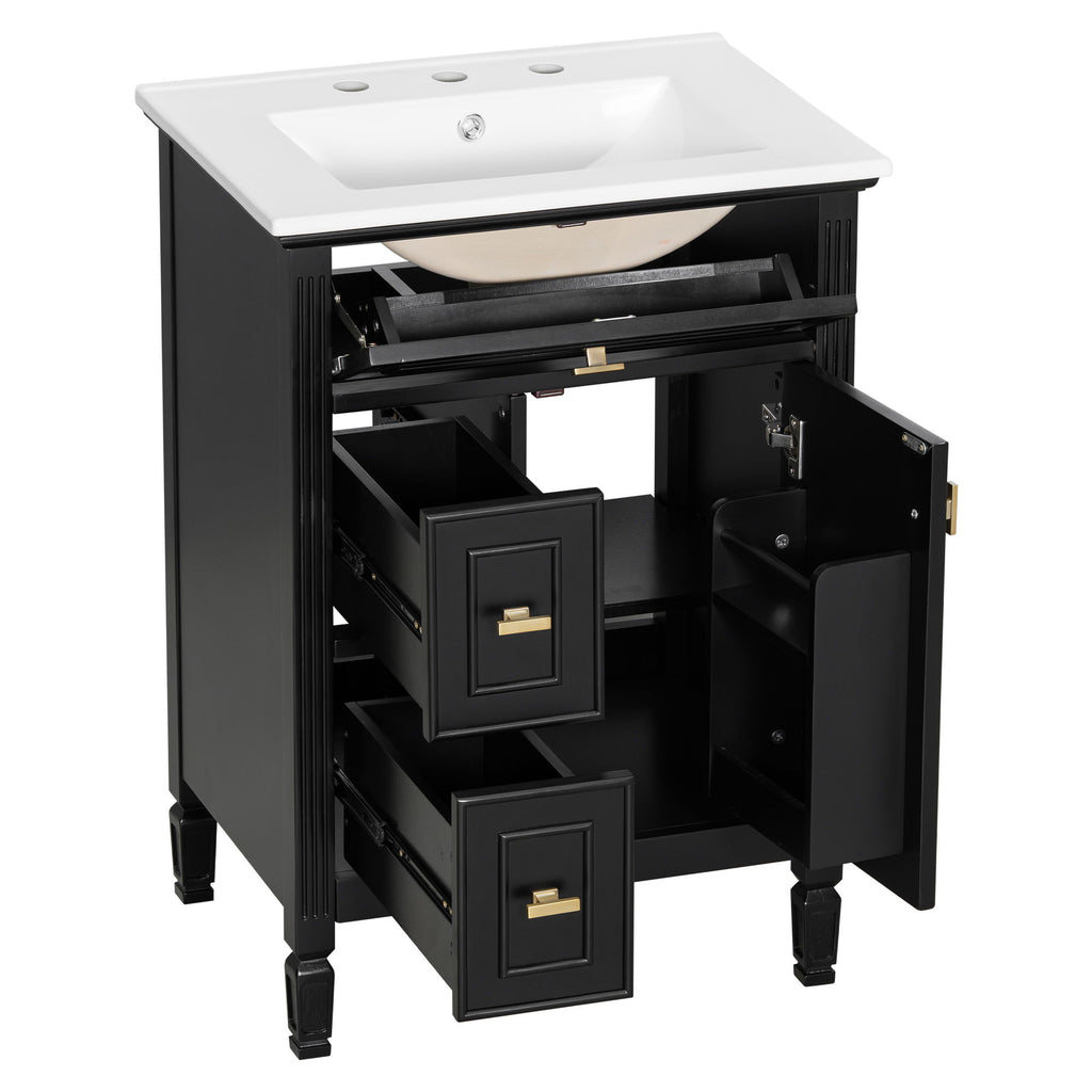 Bathroom Vanity With Sink, Flip Drawer, 2 Drawers, Adjustable Shelf