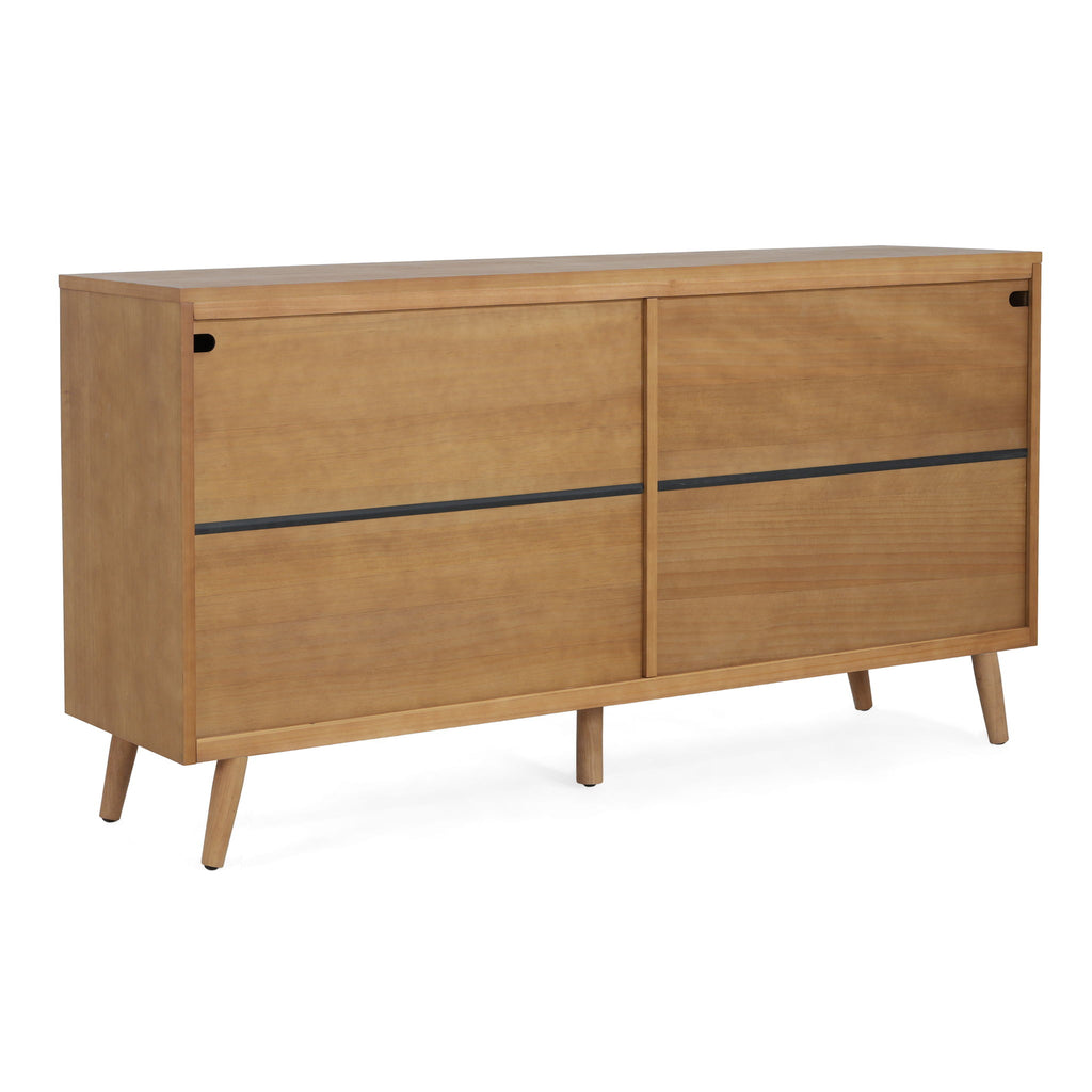 4 Door Sideboard, Wavy Pattern Doors, Adjustable Shelves - Natural