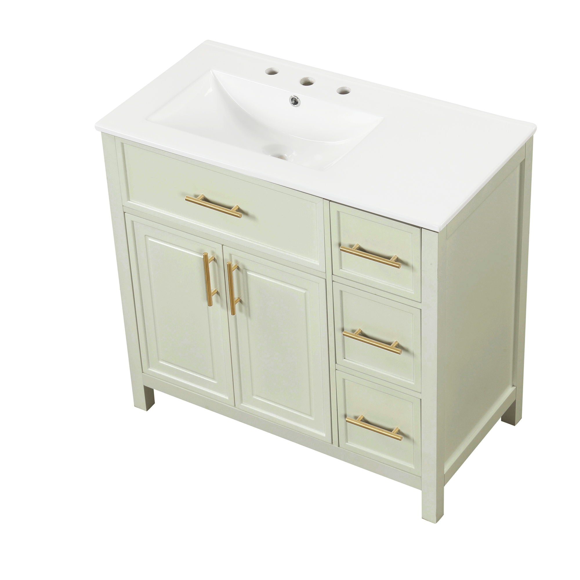 36" Bathroom Vanity With Sink, 2 Doors, 3 Drawers, Rectangular - White