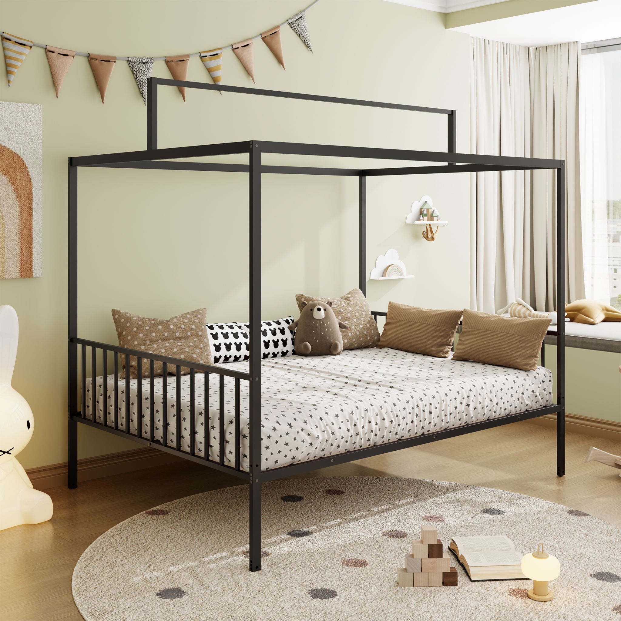 3 In 1 Convertible Montessori Floor Bed With Fenced Support