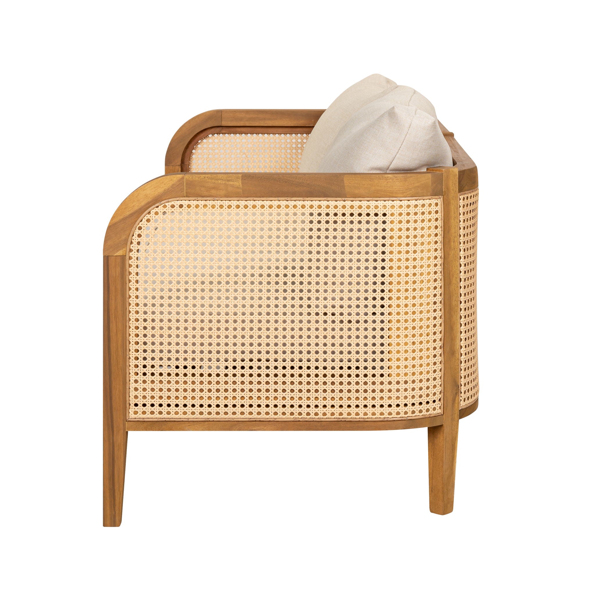 Kirkby - Bohemian Outdoor Patio Cushioned Sofa Weatherproof 56.25In - Teak / Beige