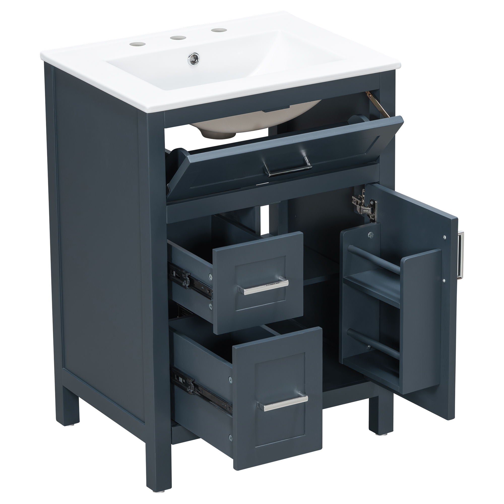 Modern Bathroom Vanity With Sink, Flip Drawer & 2 Drawers, Soft Close Hinges, Adjustable Shelf