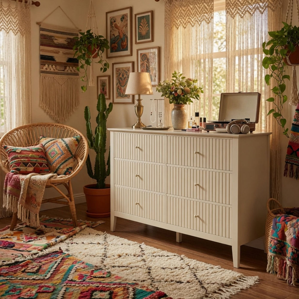 Modern 6 Drawer Fluted Dresser