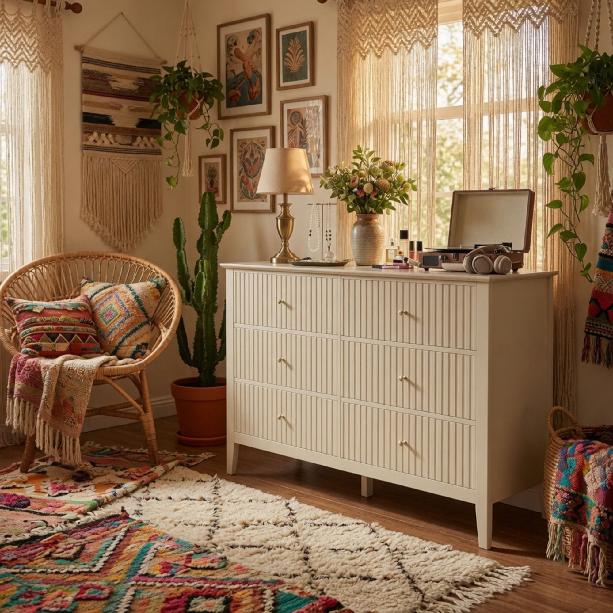 Modern 6 Drawer Fluted Dresser