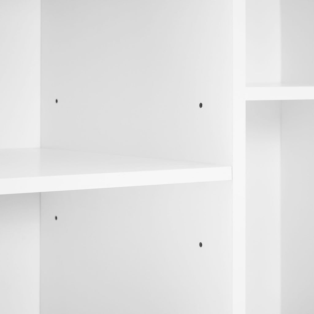 Modern Tall Storage Cabinet With Adjustable Shelves, Flip-Out Basket & Enclosed Doors