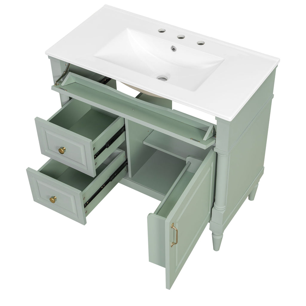 Freestanding Bathroom Vanity With Sink, Adjustable Shelf, Flip Drawer