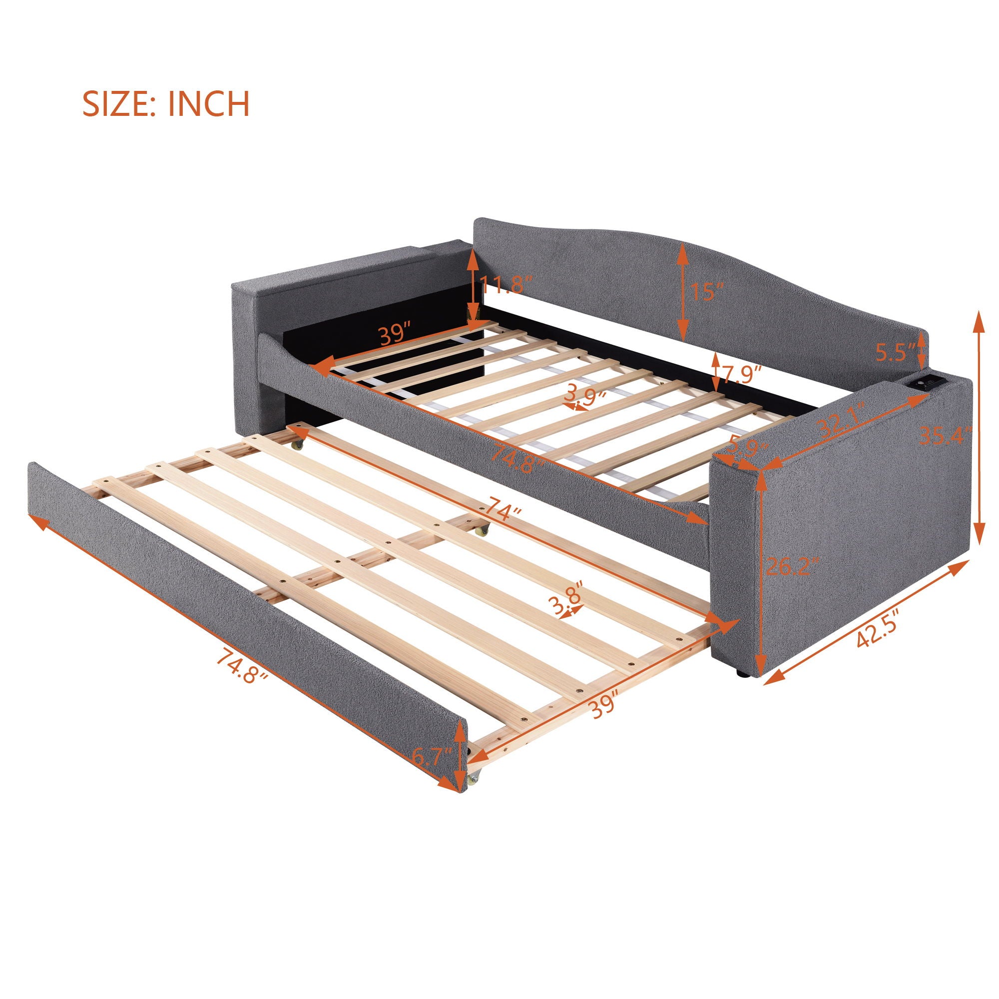 Upholstered Daybed With Storage Armrests, Trundle And Latest Integrated tooth Audio System