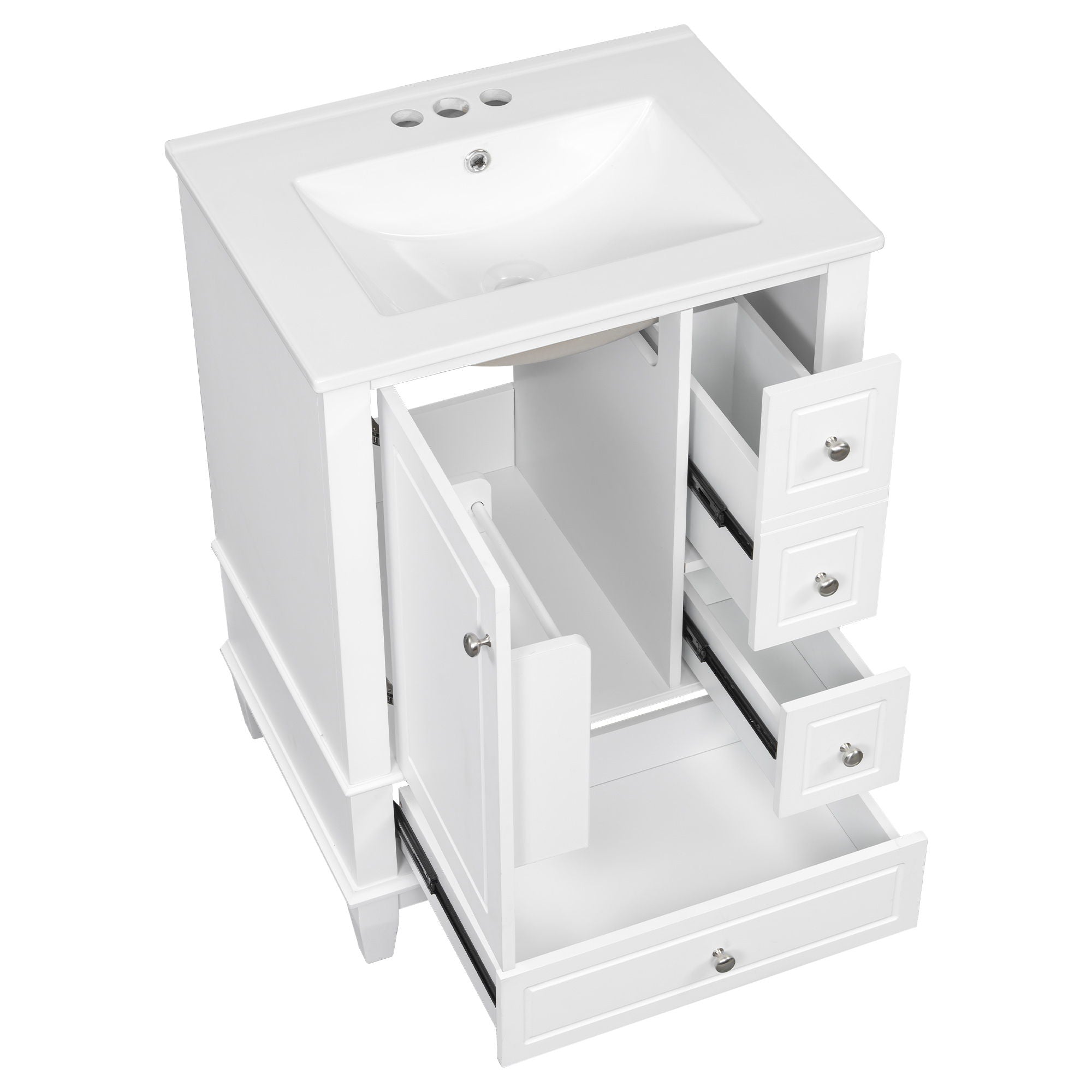 Modern Bathroom Vanity With Sink, Freestanding Cabinet With Drawers And Storage Shelves