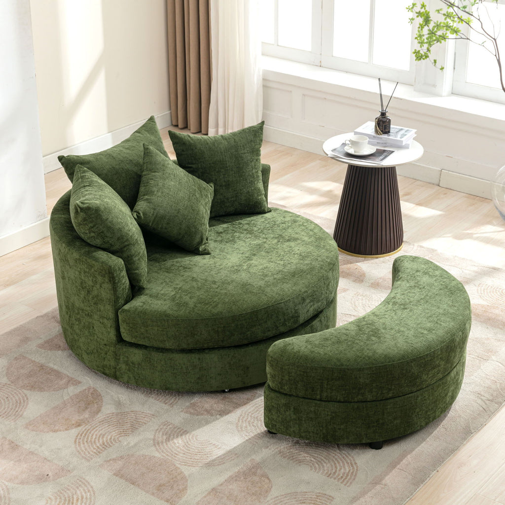 360° Swivel Accent Barrel Chair With Storage Ottoman & 4 Pillows, Modern Leisure Chair Round Accent For Living Room