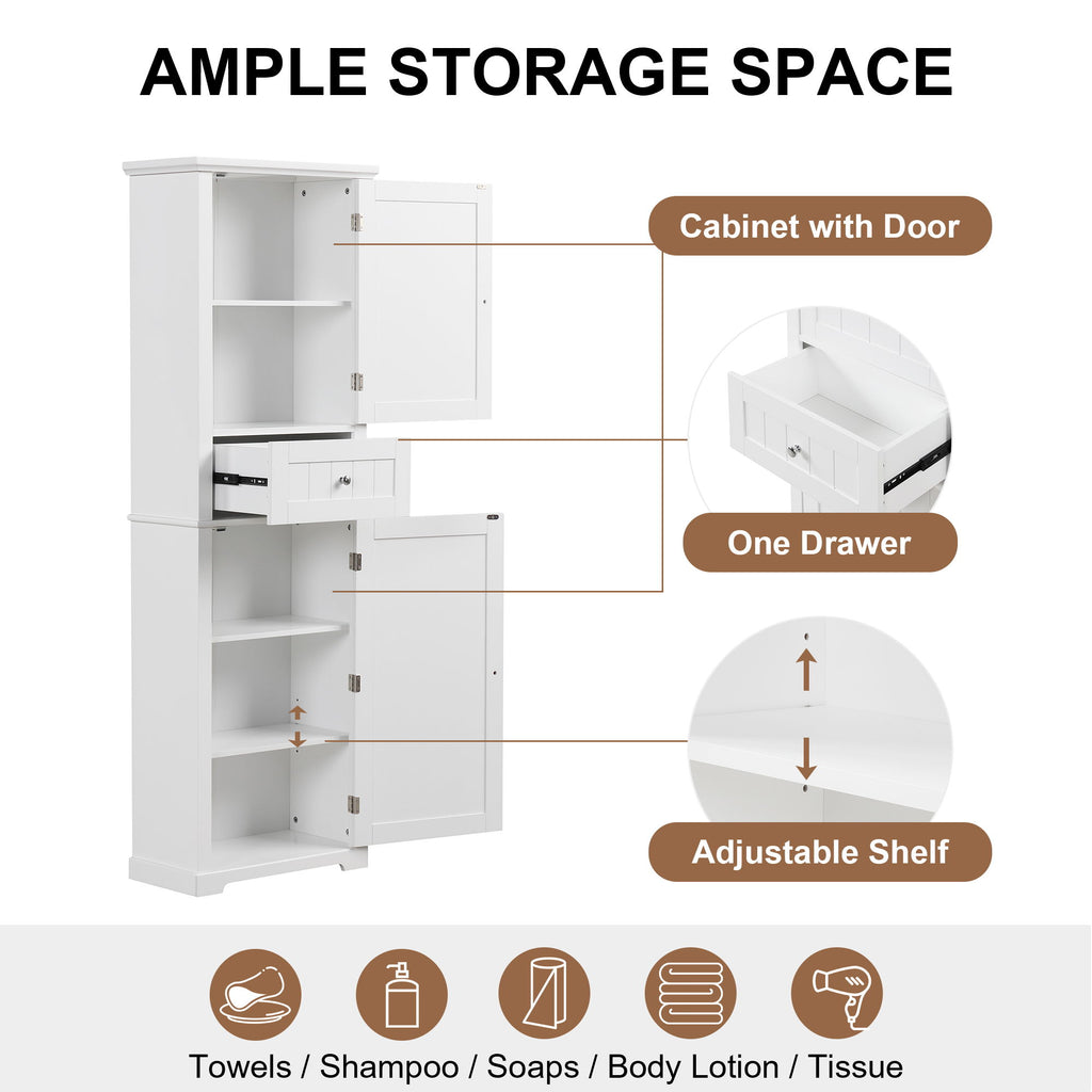 Tall Freestanding Bathroom Storage Cabinet With Drawer And Adjustable Shelf