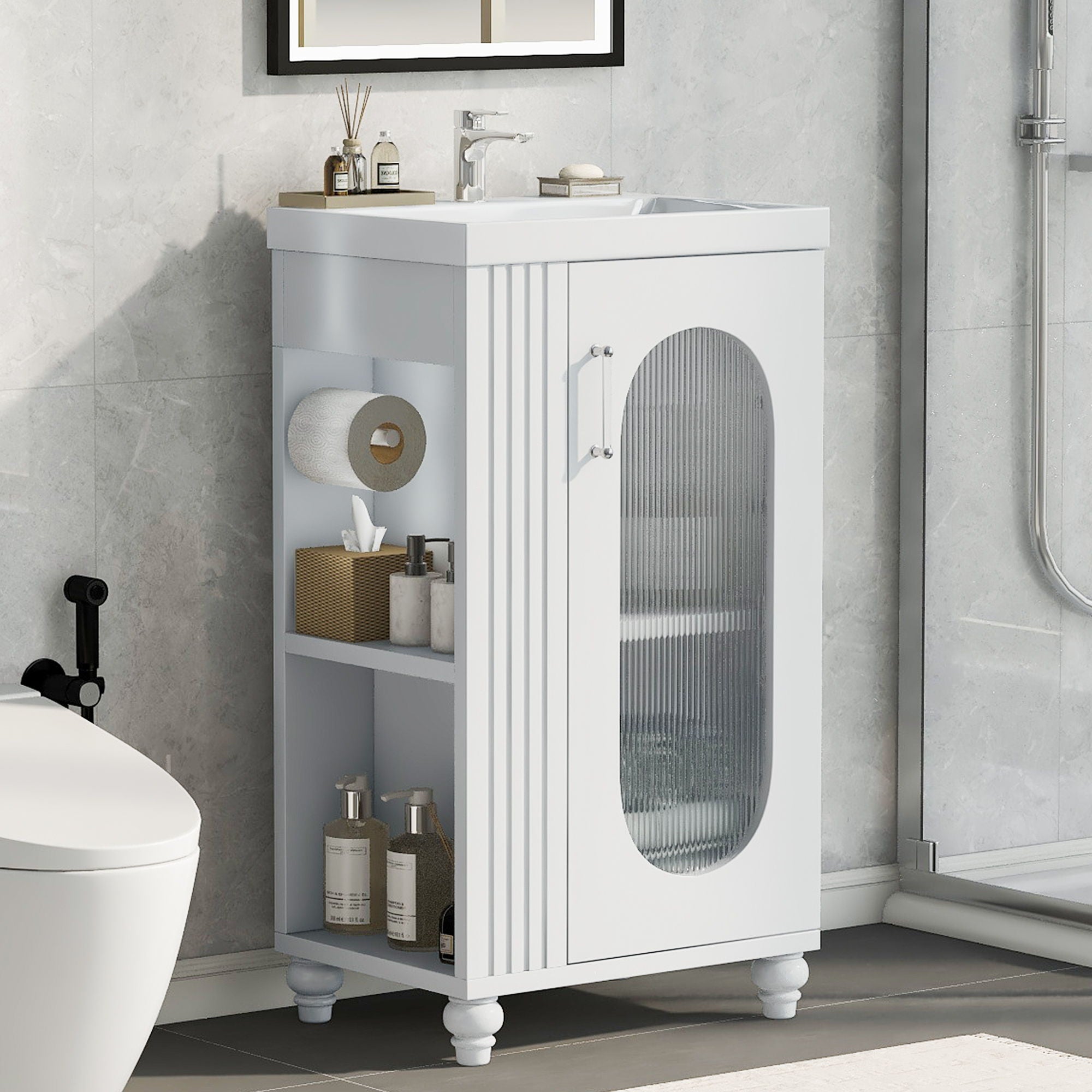 Modern Bathroom Vanity With Sink, Adjustable 2 Tier Shelf