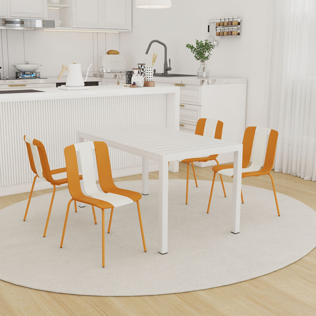 4 Piece Set Of Modern Striped Color- Blocking Single Chairs With Long Table