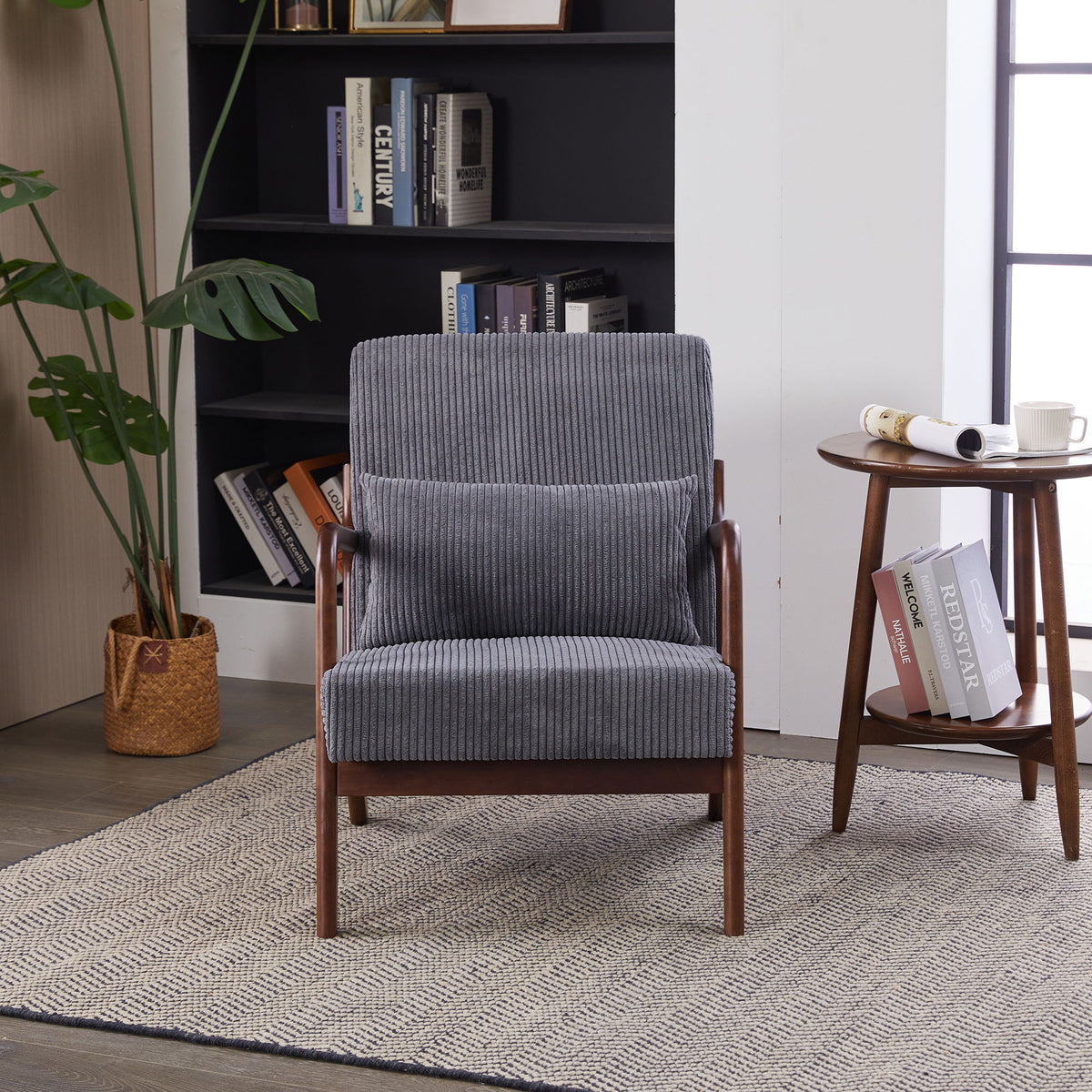 Accent Chair With Pillow And Wood Frame