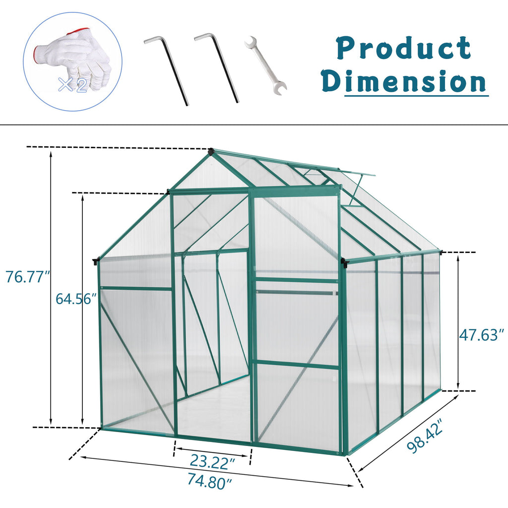 Polycarbonate house Raised Base And Anchor Aluminum Heavy Duty Walk-In houses For Outdoor Backyard In All Season