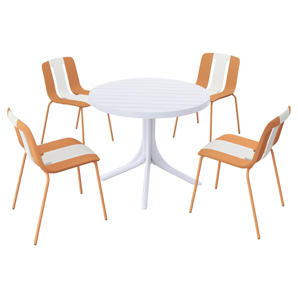 4 Piece Set Of Modern Striped Color Blocking Single Chairs With Round Table
