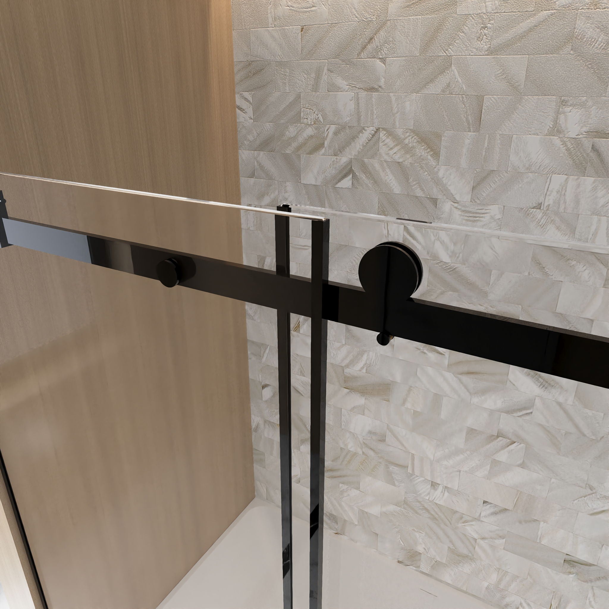 Frameless Single Sliding Shower Door, Square Tube Track