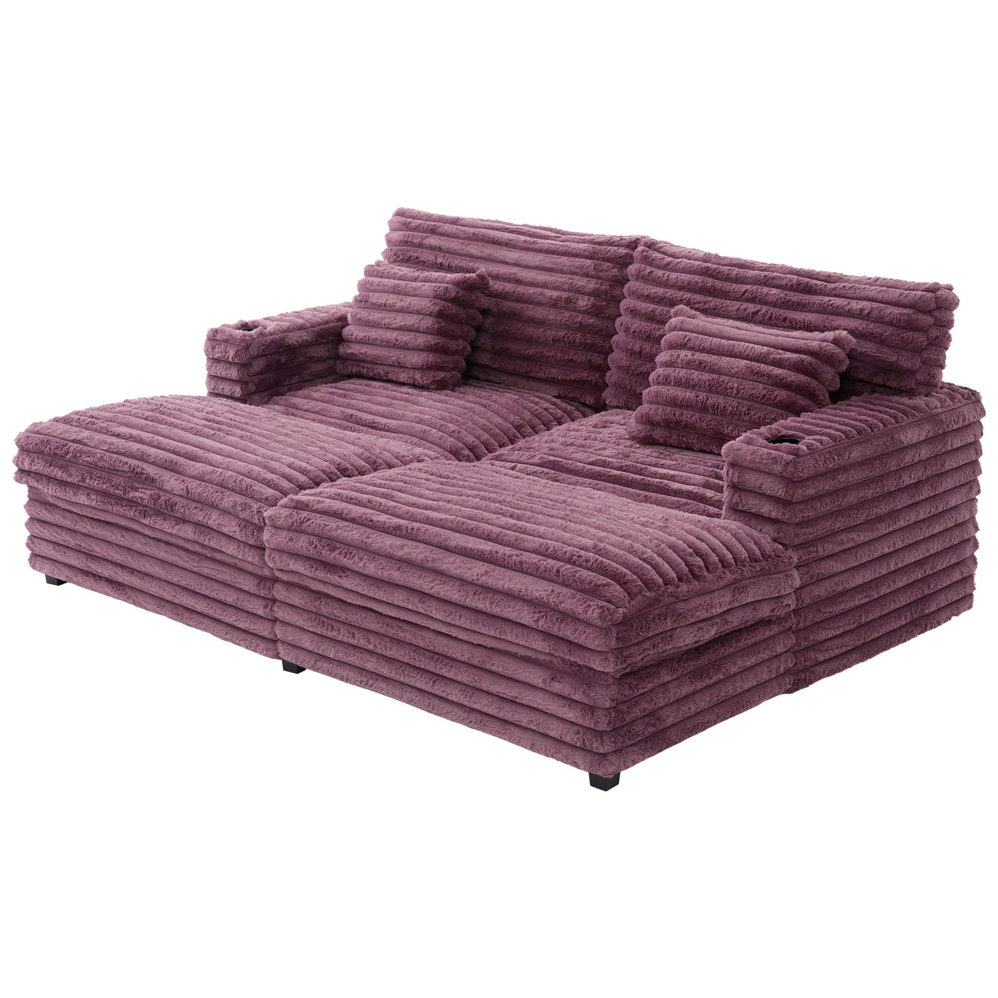 Oversized Double Chaise Lounge Sofa With USB Ports And Cup Holders