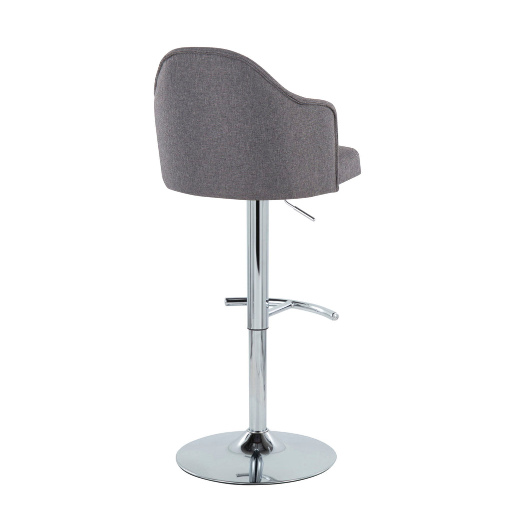 Ahoy - Contemporary Adjustable Barstool With Swivel With Rounded T Footrest (Set of 2) - Gray - Fabric