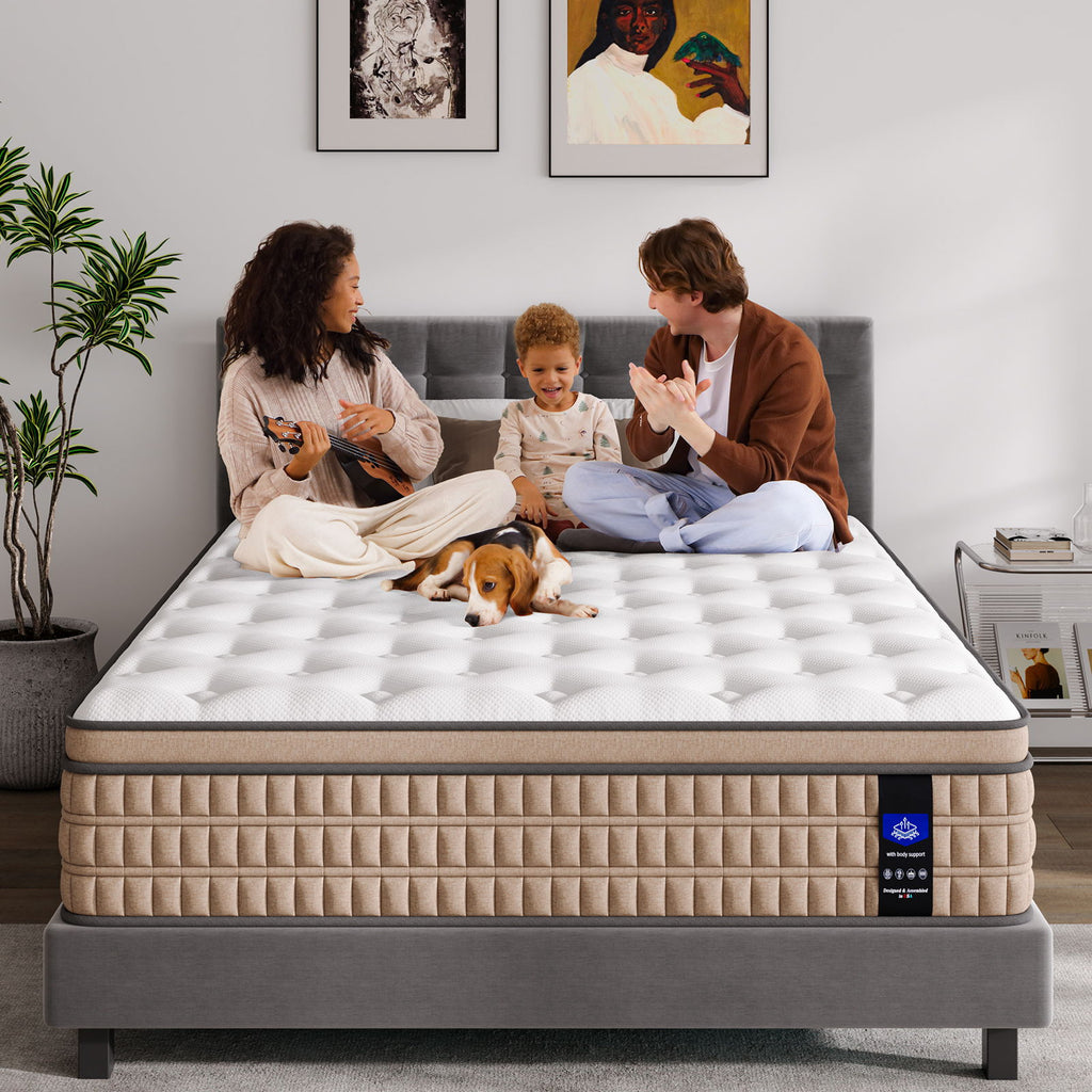 14" Mattress Hotel Collection Hybrid Mattress With Gel Memory Foam & Pocket Springs - Brown / White - King