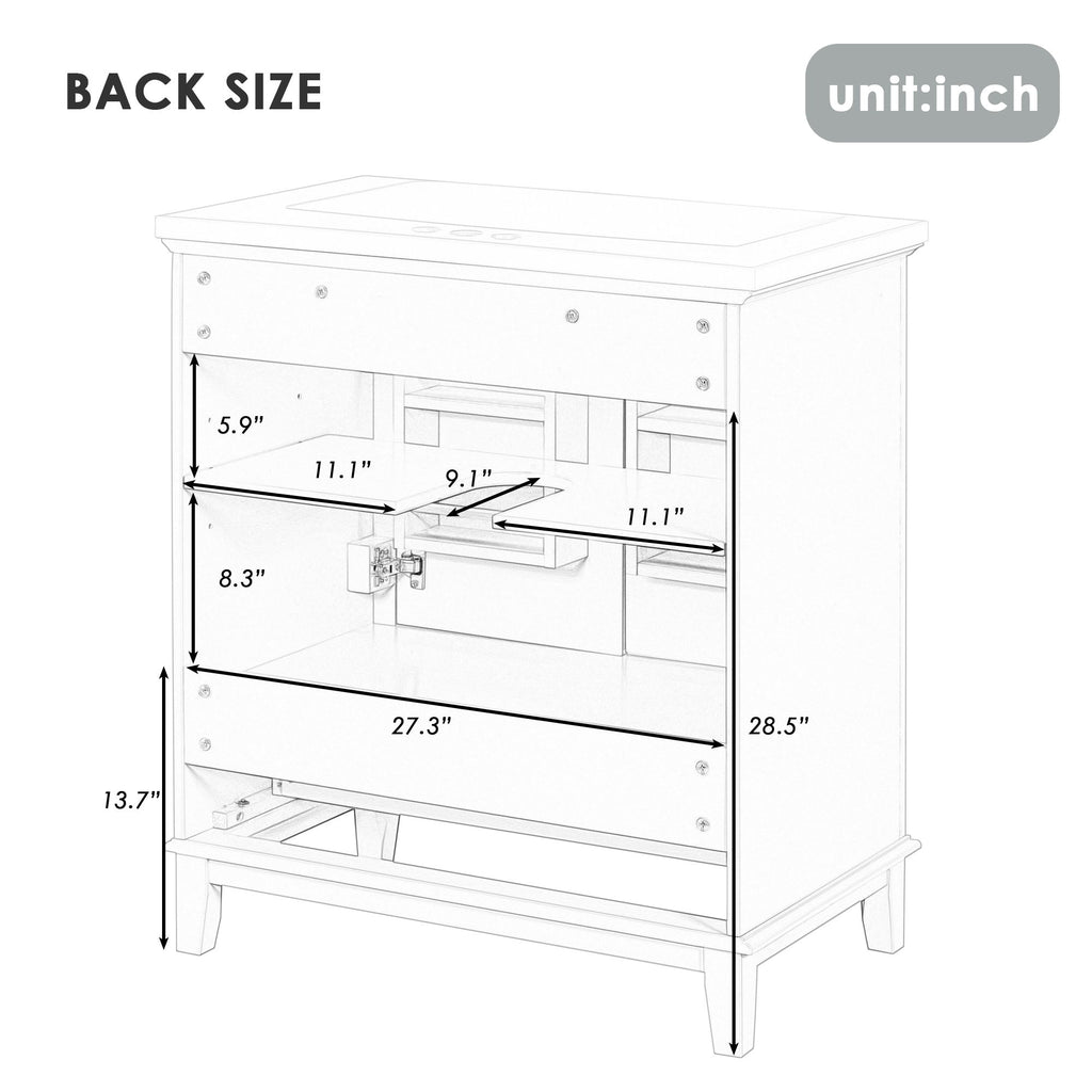 30" Bathroom Vanity With Sink Combo Undermount Sink, Cabinet With Doors And Drawer - White