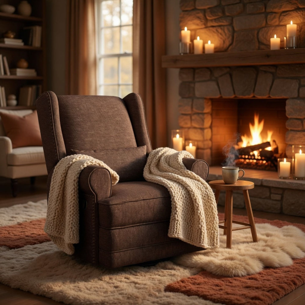 Extra Wide Swivel Recliner Glider Chair With Footrest - Brown