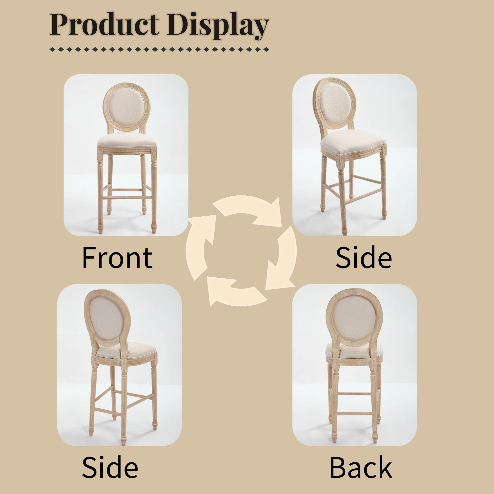 French Country Bar Chairs & Round Back (Set of 2)