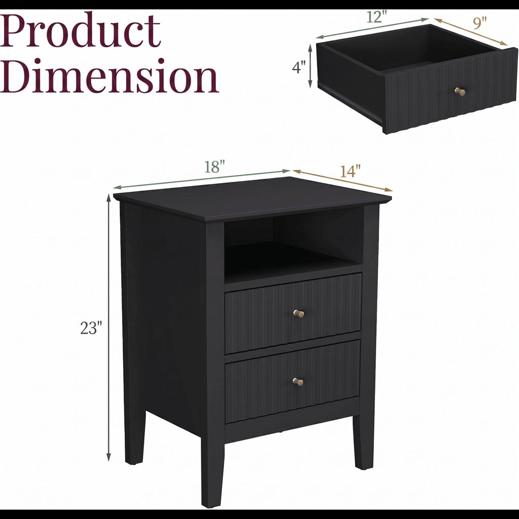 Fluted Nightstand With 2 Drawers