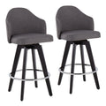 Ahoy - Contemporary Fixed Height Counter Stool Round Chrome Footrest (Set of 2) - Gray - Fabric