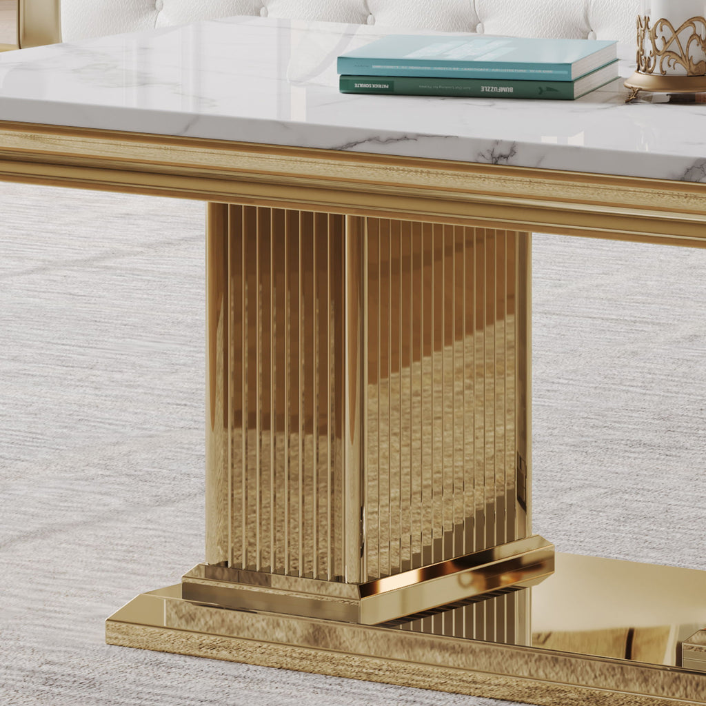 Printed Top Rectangular Console Table, Base With Mirrored Finish