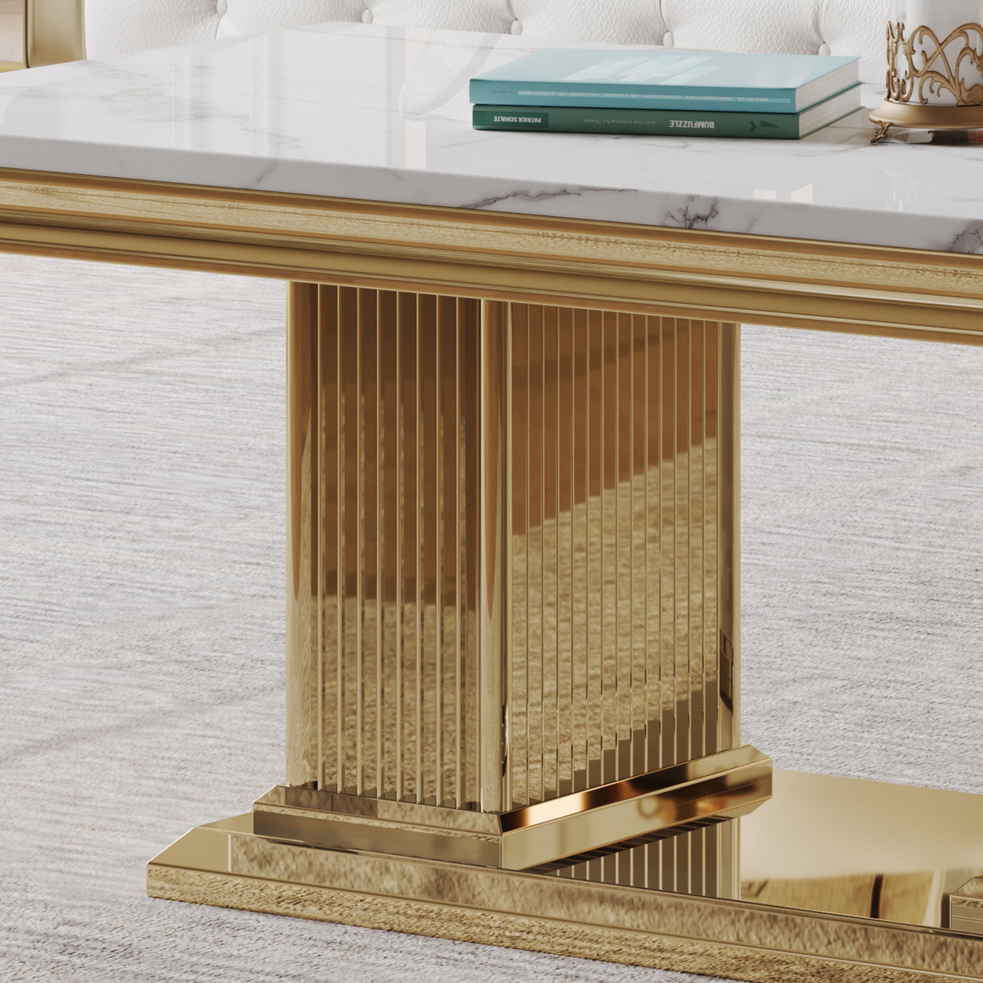 Printed Top Rectangular Console Table, Base With Mirrored Finish