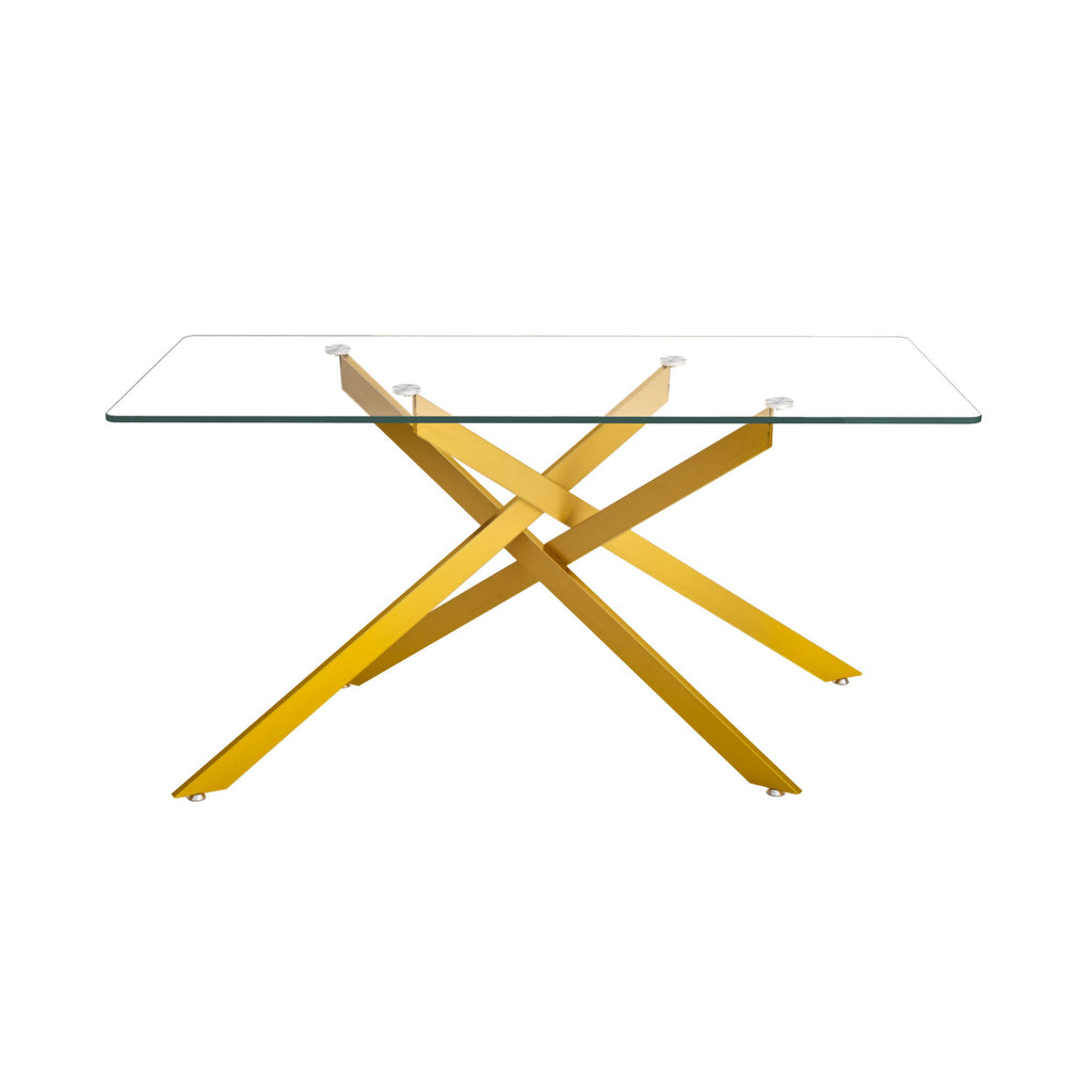 Stylish Design Rectangular Clear Tempered Glass Dining Table With Metal Legs