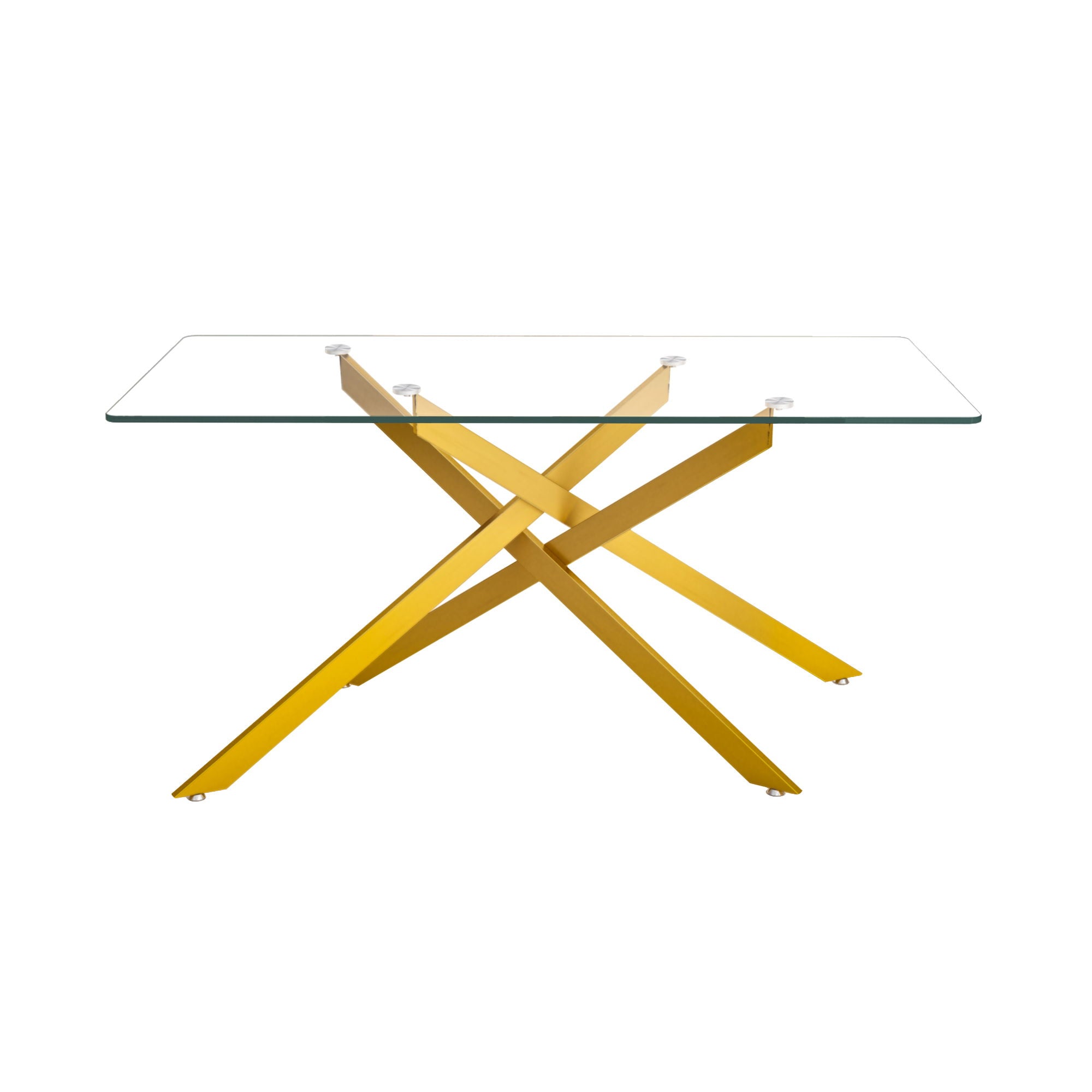 Stylish Design Rectangular Clear Tempered Glass Dining Table With Metal Legs