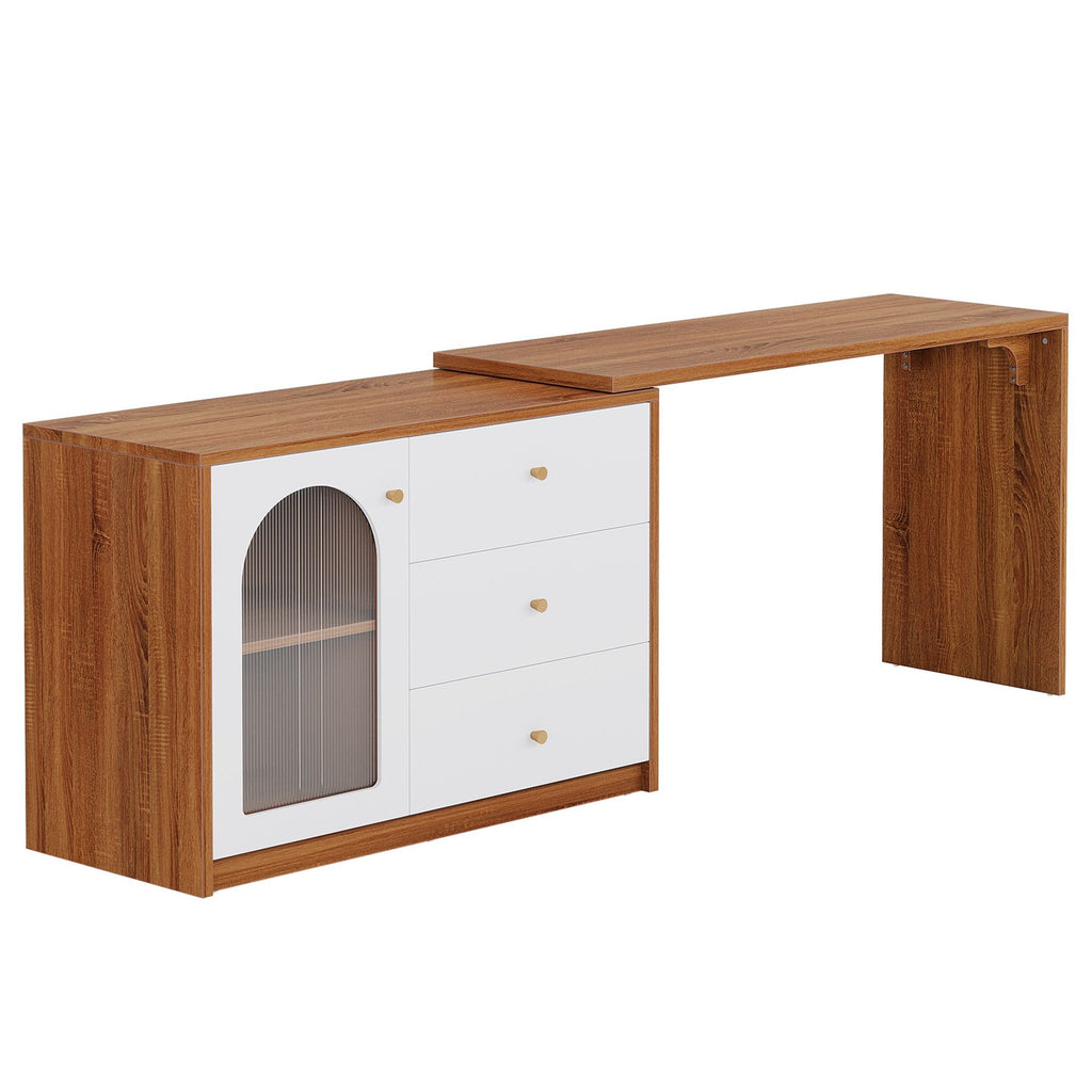L - Shaped Computer Desk With Drawers, Reversible Corner Workstation For Home Office - Brown / White