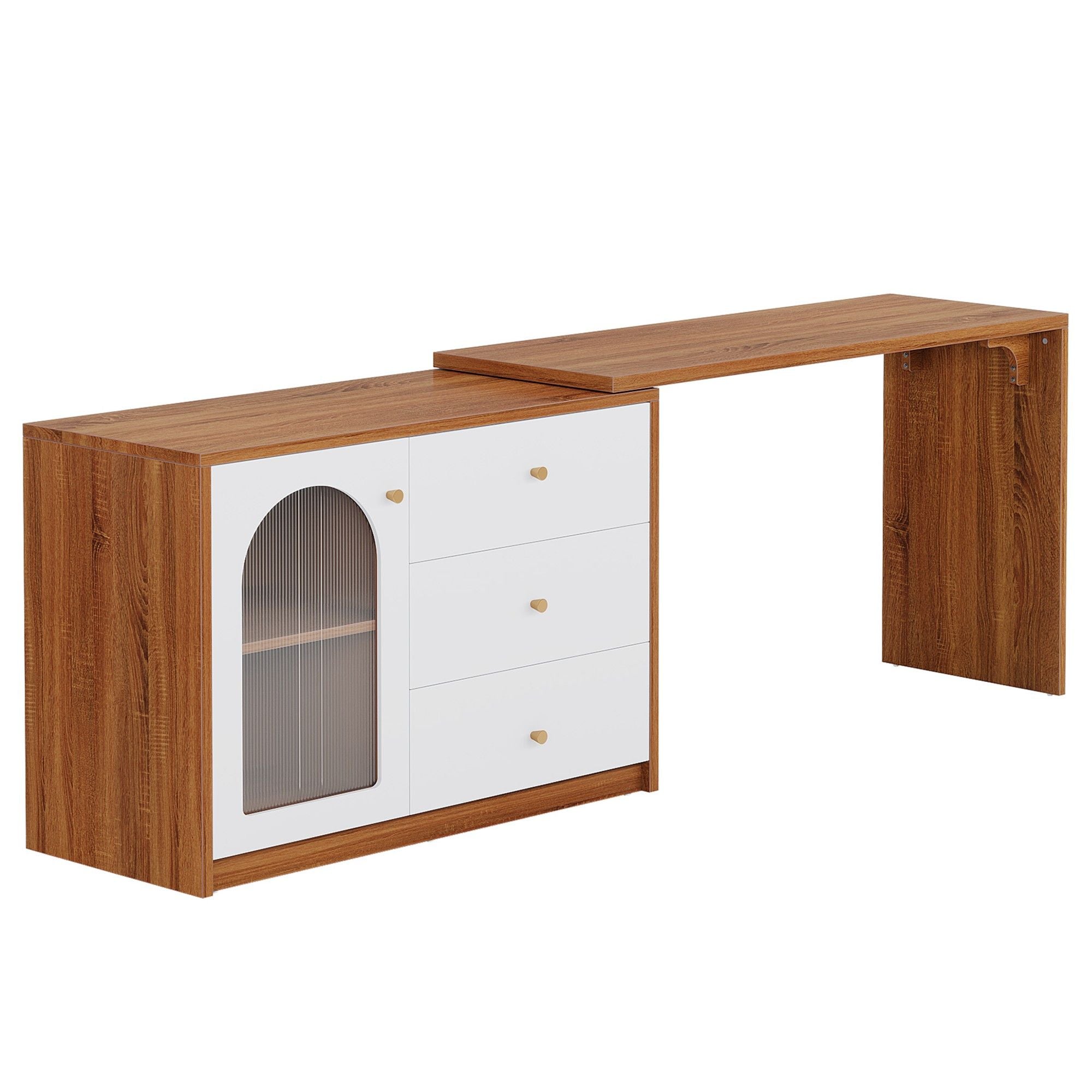 L - Shaped Computer Desk With Drawers, Reversible Corner Workstation For Home Office - Brown / White