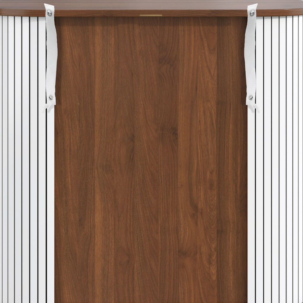 Fluted Wine Bar Cabinet With 8 Grid Wine Rack, 5 Level Adjustable Shelves, 2 Glass Holders