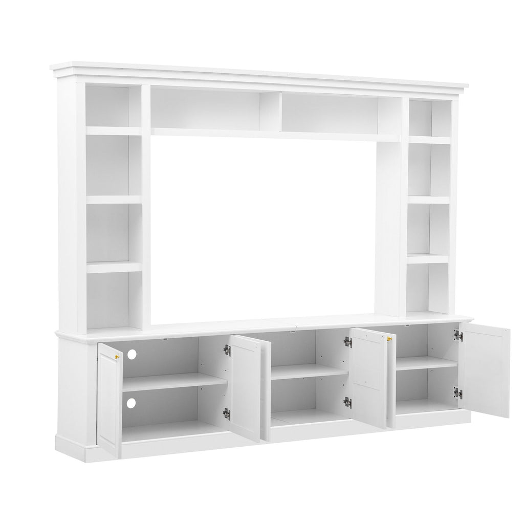 TV Stand With Bookcase, Storage Cabinet With 3 Adjustable Shelves, Living Room Entertainment Center - White