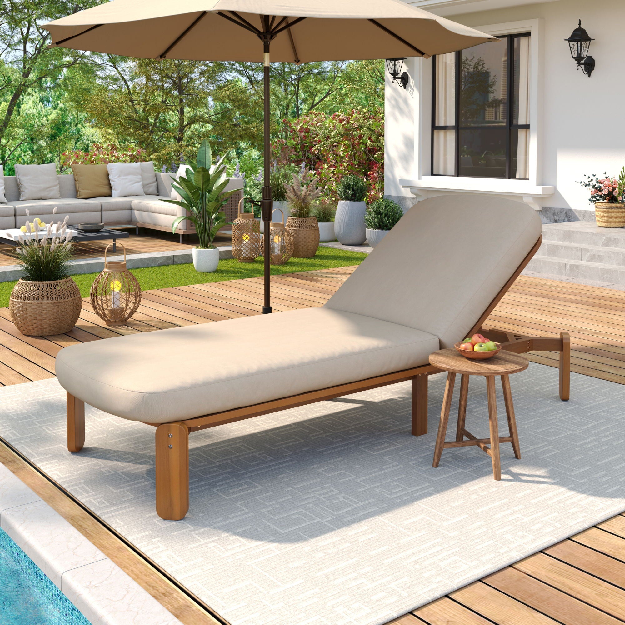 Outdoor Chaise Lounge With Adjustable Backrest
